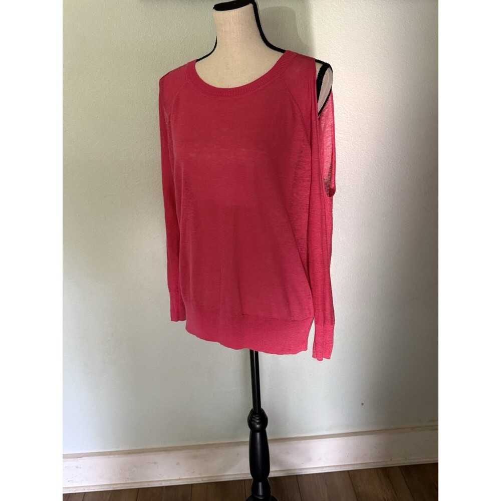 Dkny Women's Pink Asymmetric Cold-Shoulder Cut Out Long Sleeve Top Size L
